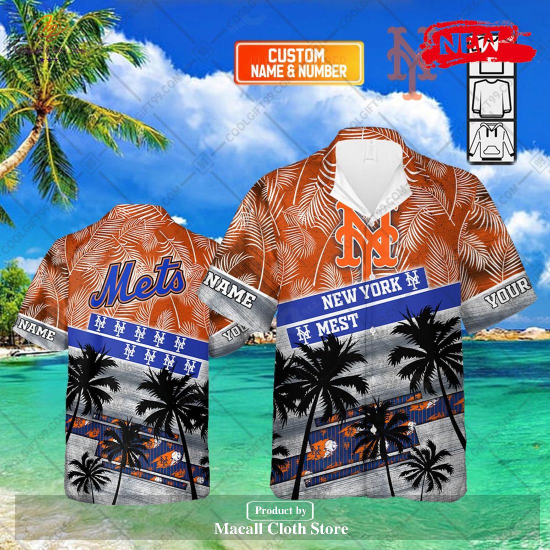 Personalized Mets Hawaiian Shirt Mascot Palm Leaves New York Mets