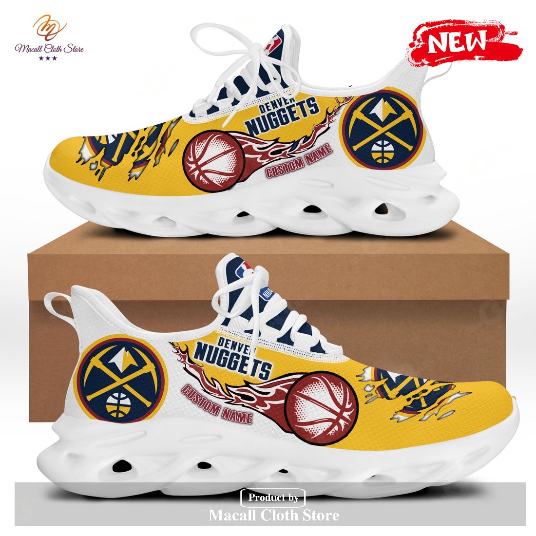 Personalized Denver Nuggets NBA Yellow Design Max Soul Sneaker Shoes