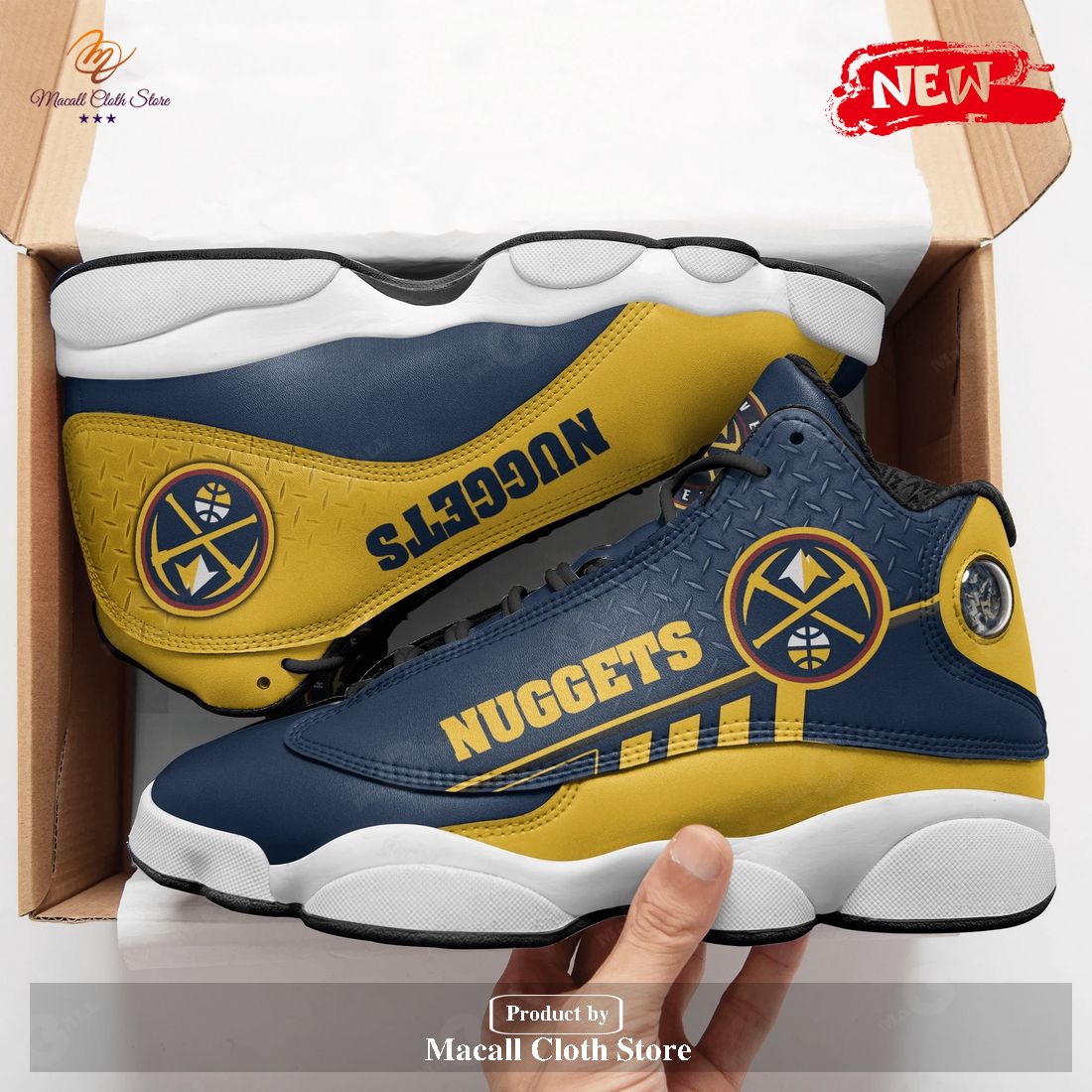 Denver Nuggets NBA New Yellow Air Jordan 13 For Fans POD Design Denver Nuggets NBA New Yellow Air Jordan 13 For Fans POD Design