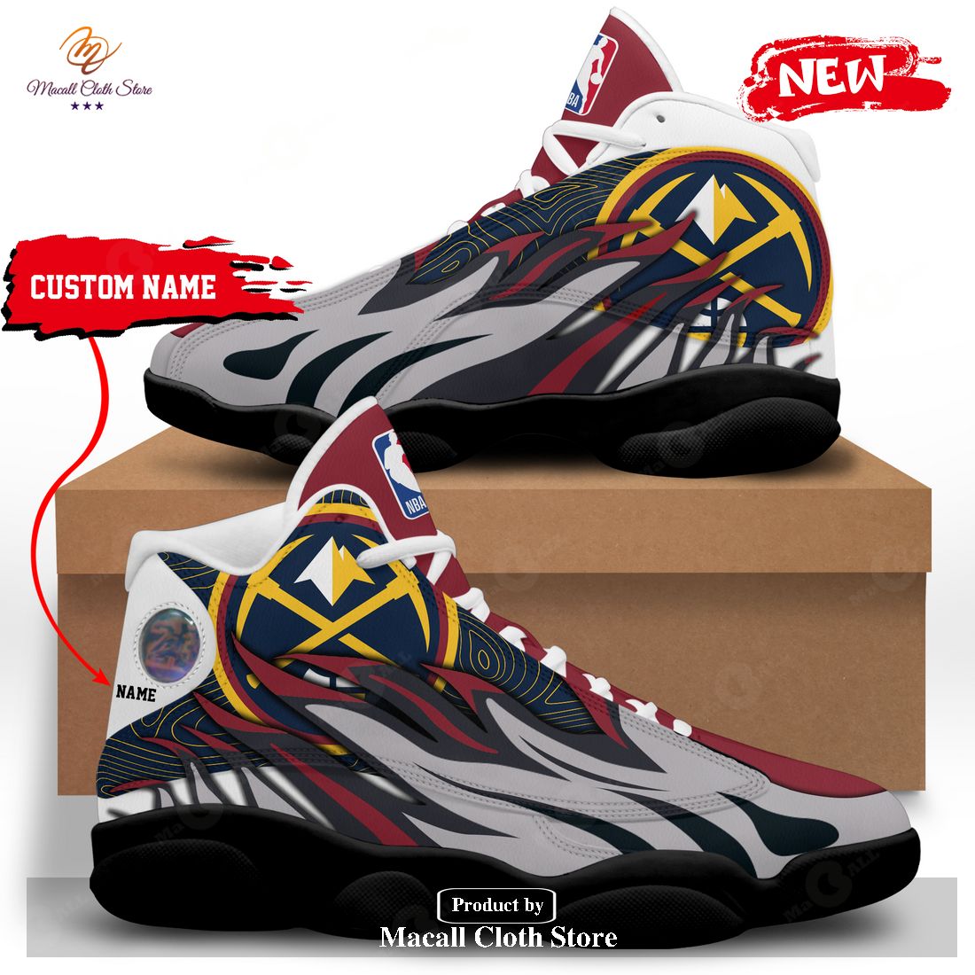 Personalized Name Denver Nuggets NBA Playoff Air Jordan 13 Gift Shoes For Fan POD Design Personalized Name Denver Nuggets NBA Playoff Air Jordan 13 Gift Shoes For Fan POD Design
