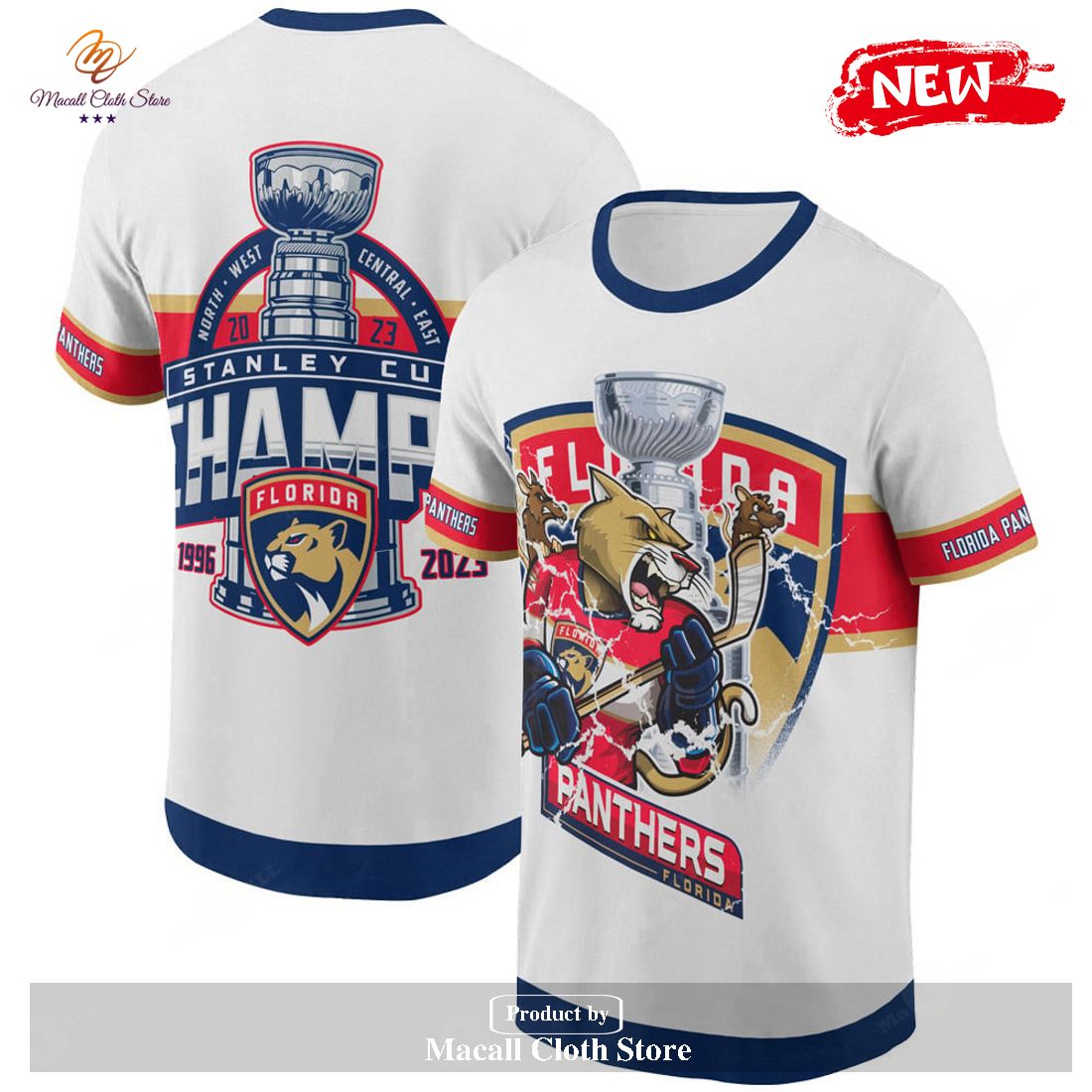 NHL Florida Panthers Stanley Cup Champs 2023 White T-Shirt 3D - Macall ...