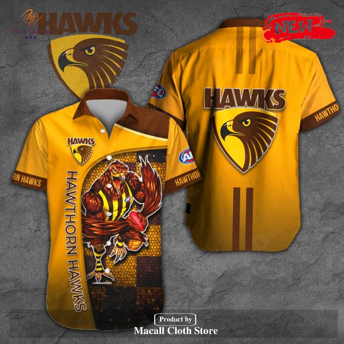 Hawthorn Hawks x Australia Football Club 3D Yellow Apparels Hawaiian Shirt and Short