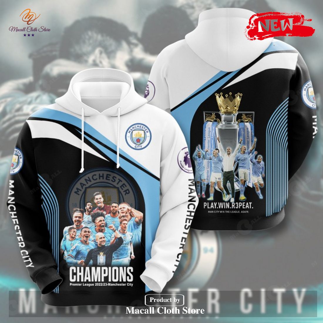 Champions Premier League 2023 Manchester City Apparels Hoodie Sweatshirt 3D Champions Premier League 2023 Manchester City Apparels Hoodie Sweatshirt 3D