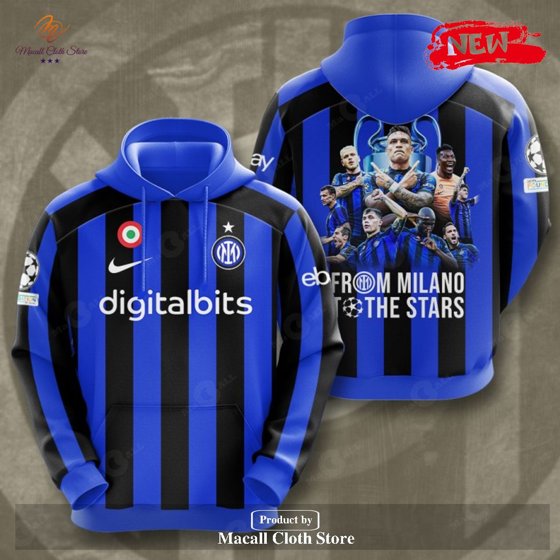 Inter Milan Apparels 2023 The Stars Digitalbits Blue Hoodie Sweatshirt 3D Inter Milan Apparels 2023 The Stars Digitalbits Blue Hoodie Sweatshirt 3D