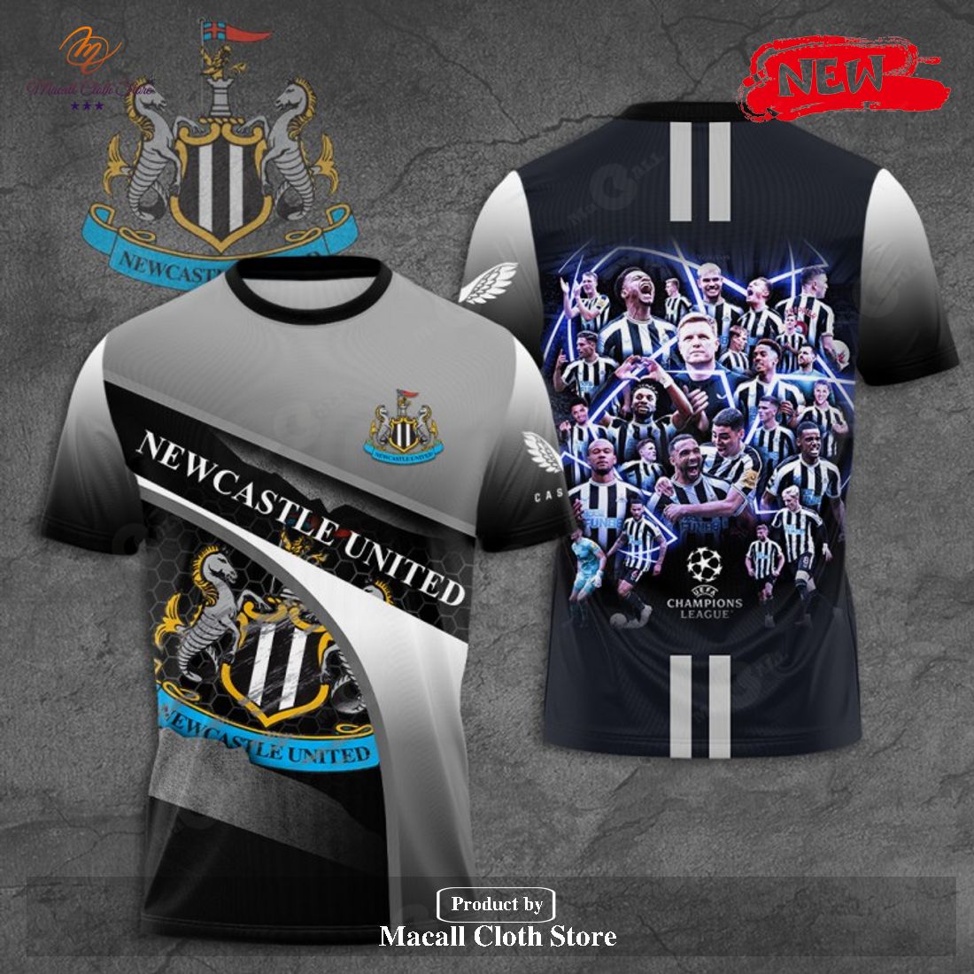 Newcastle United Apparels 2023 Champions League Black Hoodie Sweatshirt 3D