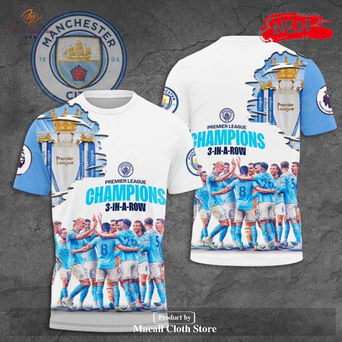 Premier League Champions Manchester City 3 In A Row 2023 V13 Hoodie Sweatshirt 3D