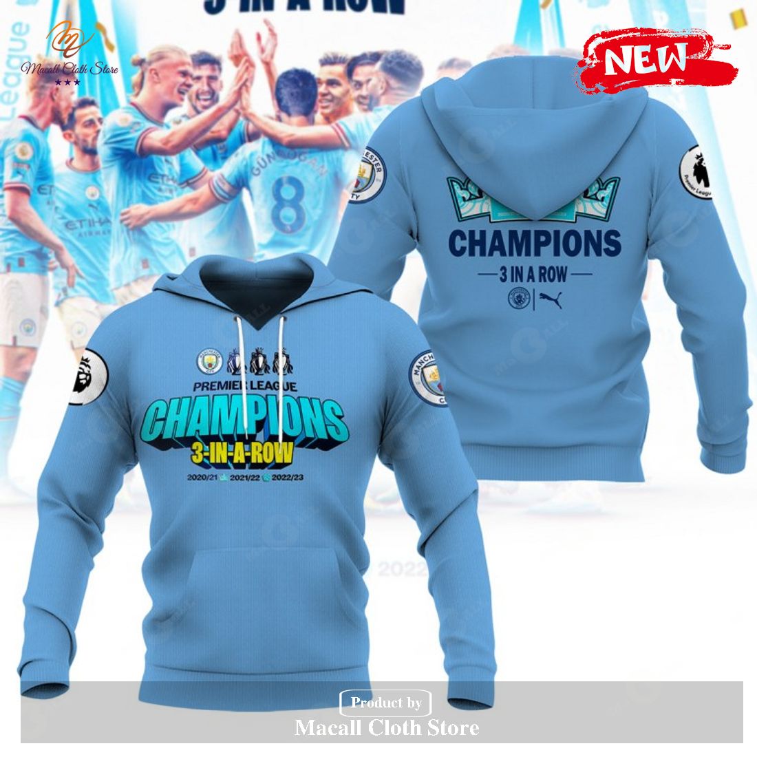 Premier League Champions Manchester City 3 In A Row 2023 V4 Hoodie Sweatshirt 3D
