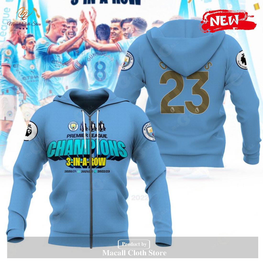Premier League Champions Manchester City 3 In A Row 2023 V6 Hoodie Sweatshirt 3D