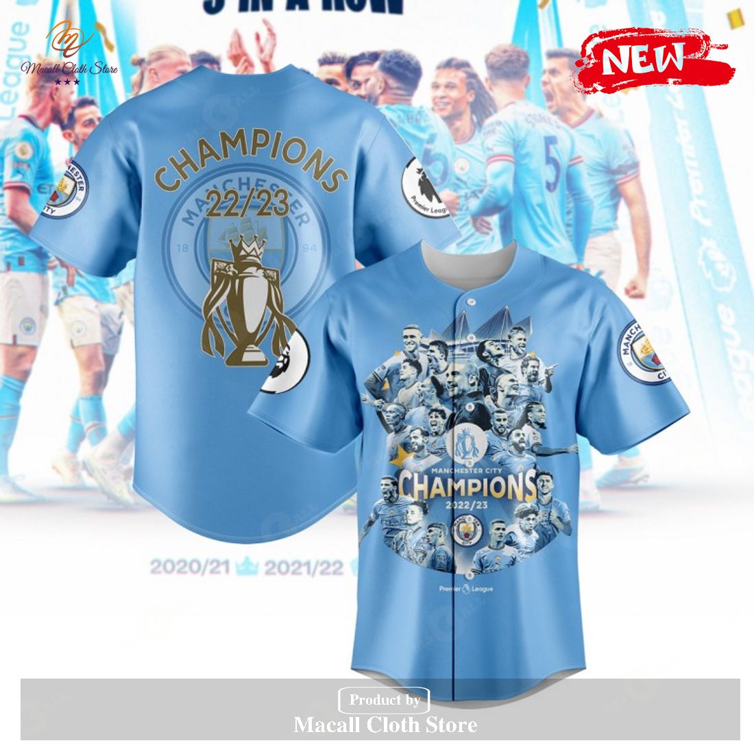 Premier League Champions Manchester City 3 In A Row 2023 V10 Jersey Shirt Premier League Champions Manchester City 3 In A Row 2023 V10 Jersey Shirt