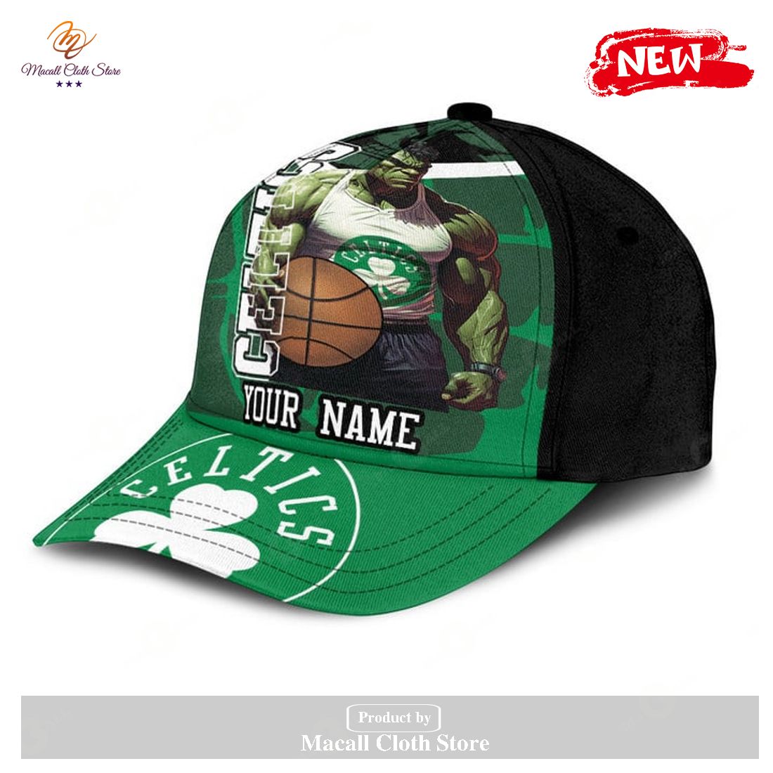 Personalized Name NBA Boston Celtics Hulk Pattern Print Basketball Classic Cap