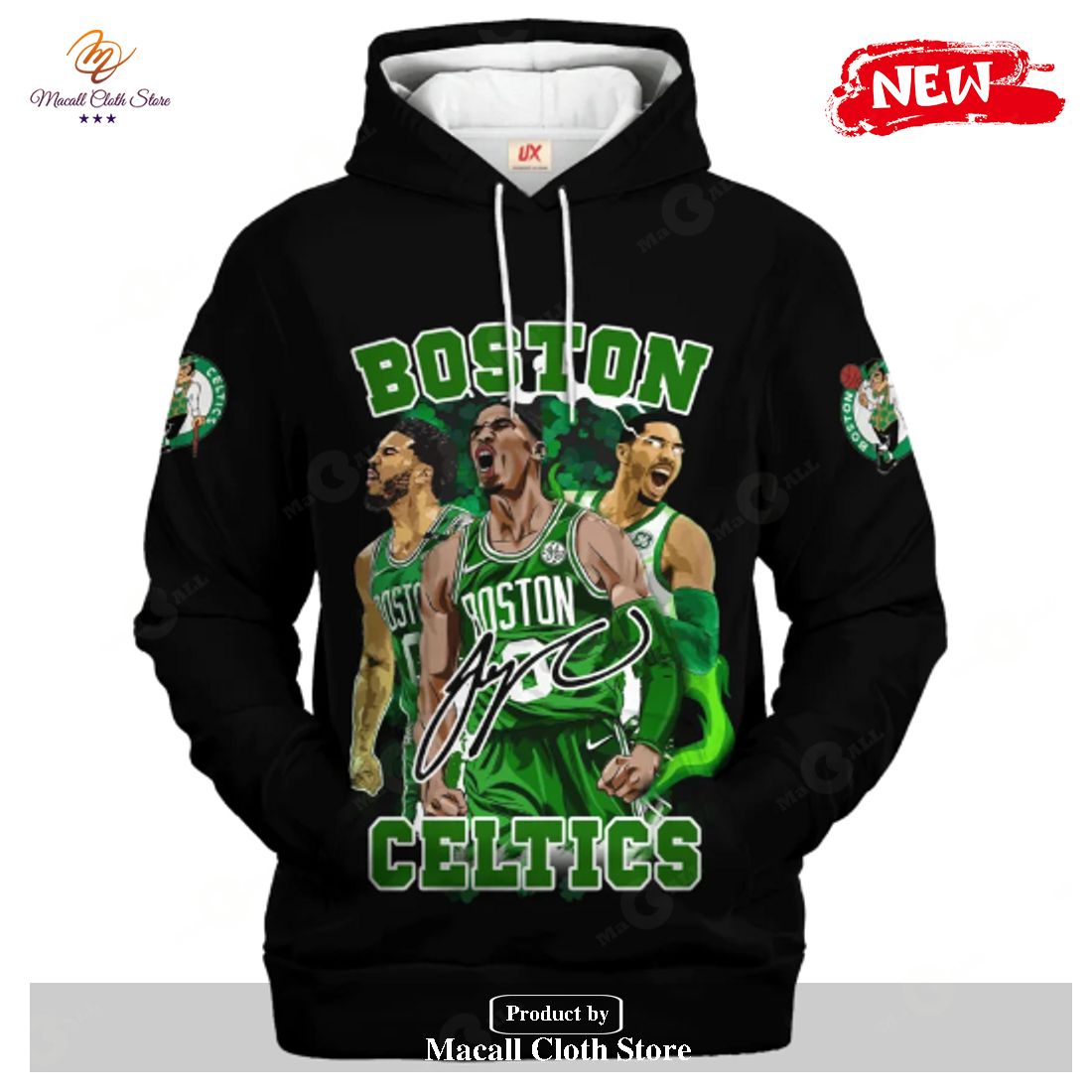 Boston Celtics Champions Black Signatures Jogger Design Hoodie Sweatshirt 3D
