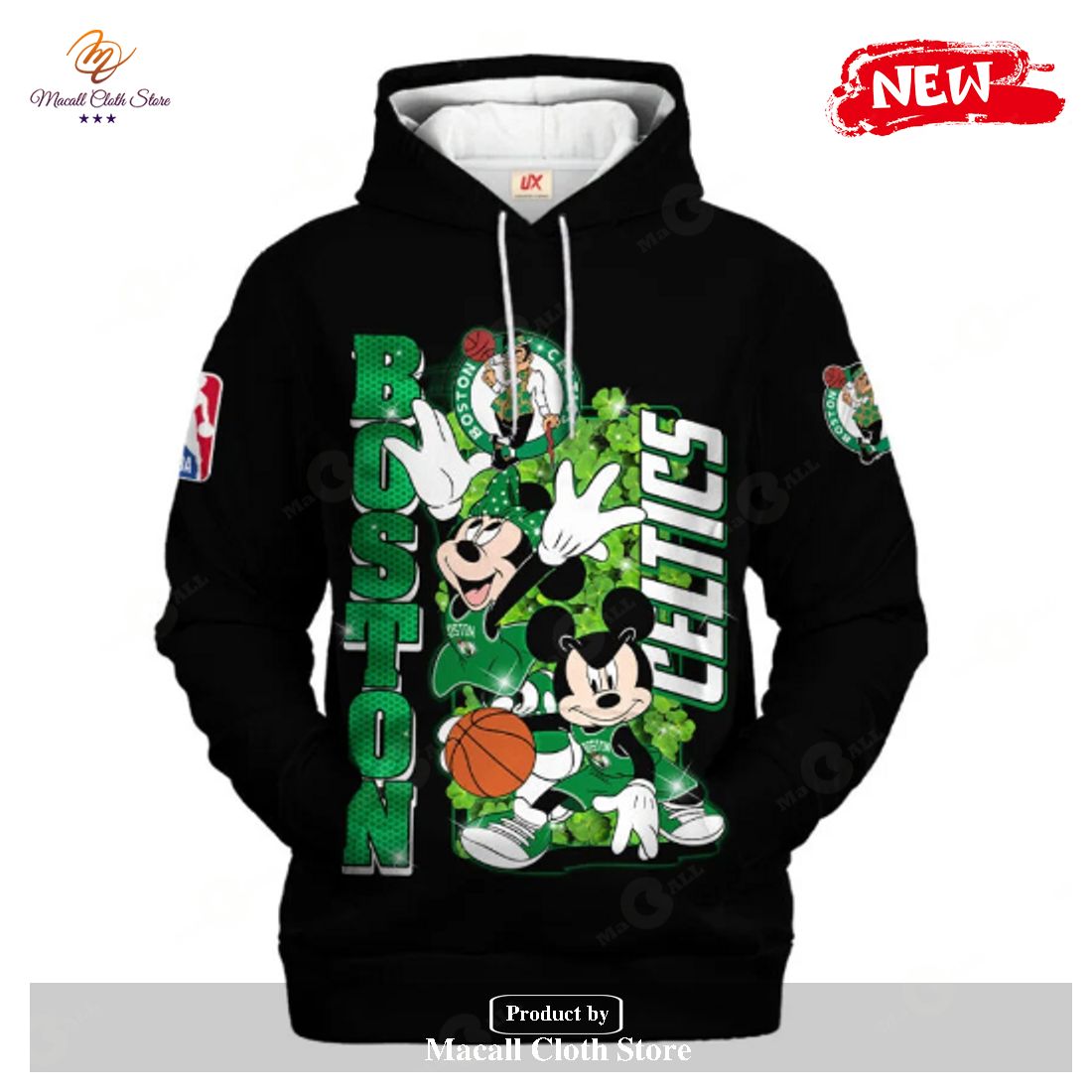 Boston Celtics Mickey And Minnie Mouse Basketball Black Design Hoodie Sweatshirt 3D Boston Celtics Mickey And Minnie Mouse Basketball Black Design Hoodie Sweatshirt 3D