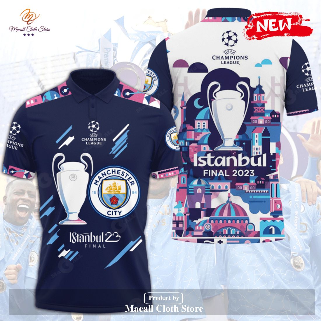 Istanbul 23 Final Manchester City Paint Color Apparels Champions Polo Shirt
