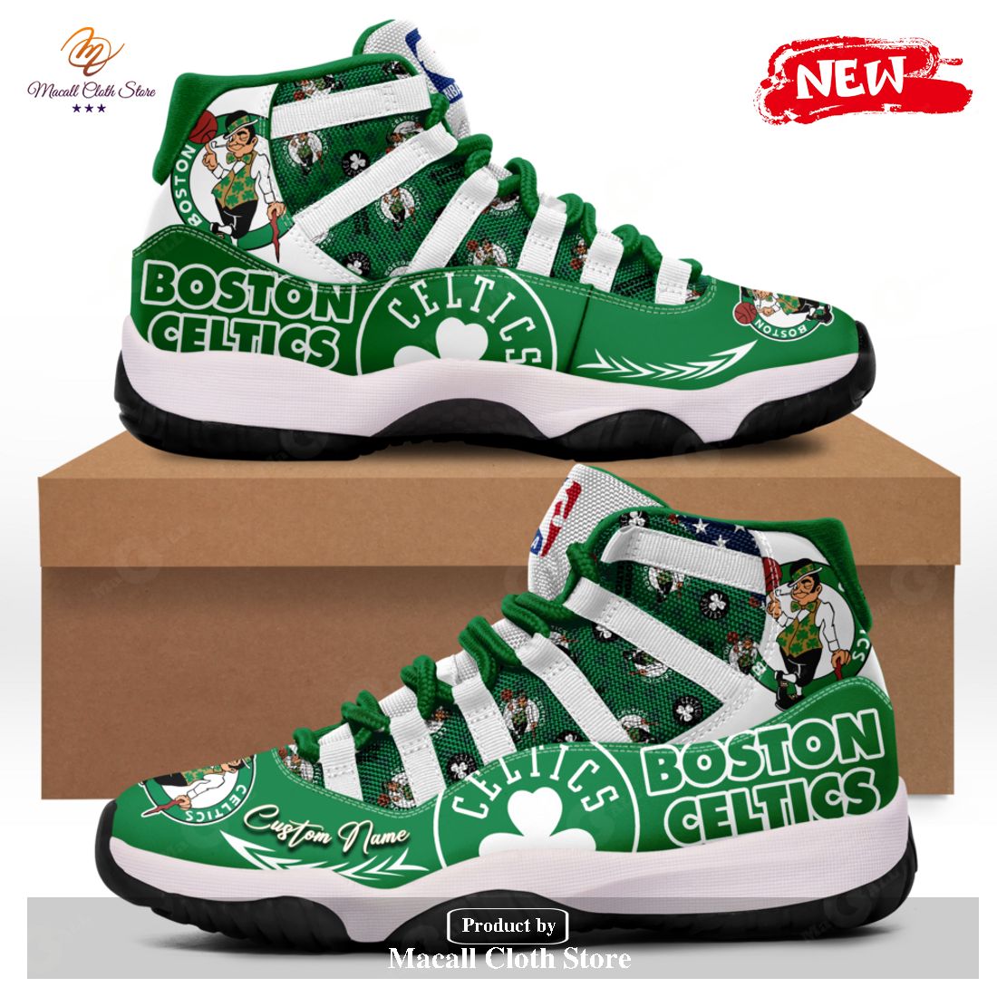 Personalized Name NBA Boston Celtics Green Gift For Fans Air Jordan 11 Sneakers Shoes