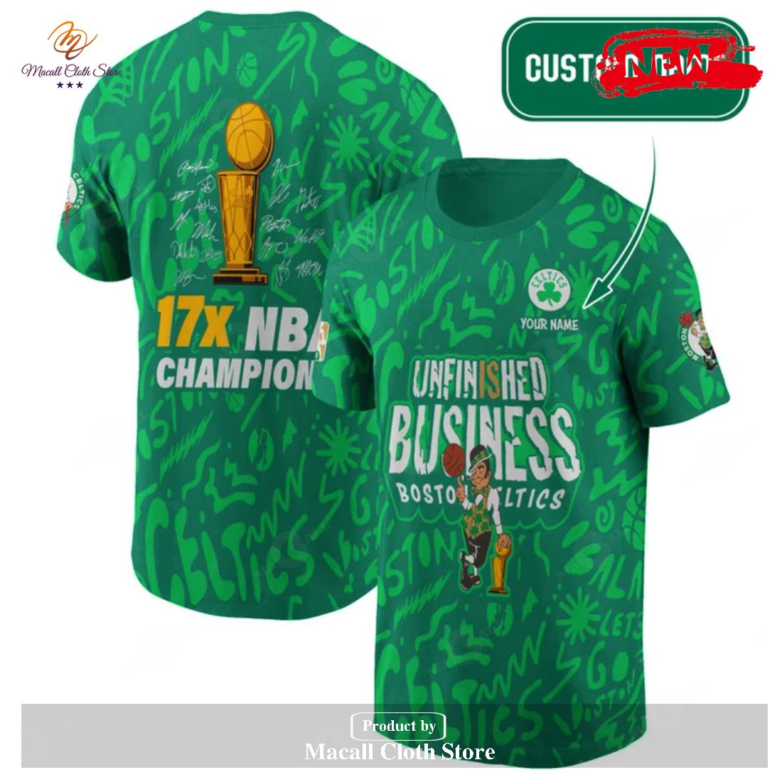 Personalized Name Boston Celtics 17x Champions City Background Print 3D T Shirt Personalized Name Boston Celtics 17x Champions City Background Print 3D T Shirt