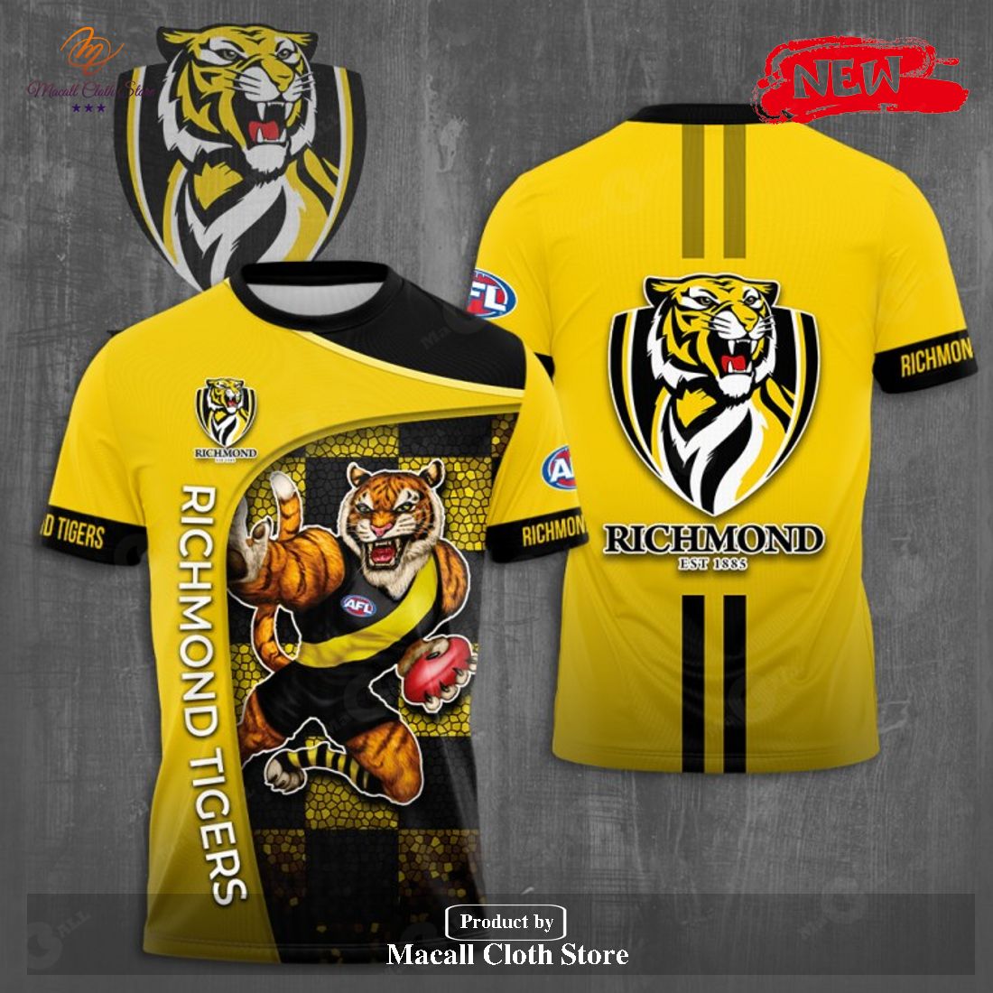 Richmond Tigers x Australia Football Club 3D Yellow Apparels T-Shirt Richmond Tigers x Australia Football Club 3D Yellow Apparels T-Shirt