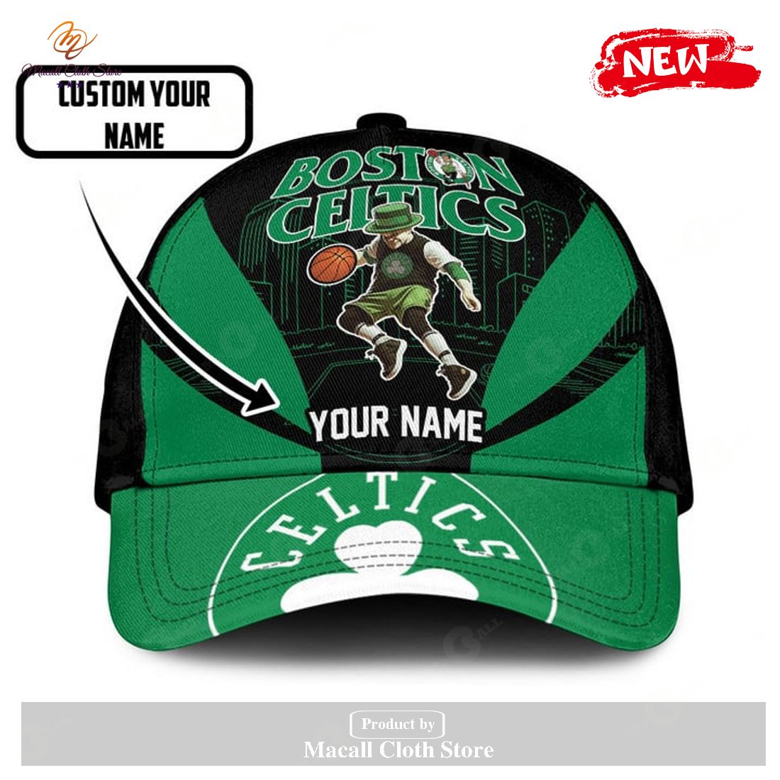 Personalized Name Boston Celtics NBA Sports Pattern Print Basketball Classic Cap Personalized Name Boston Celtics NBA Sports Pattern Print Basketball Classic Cap
