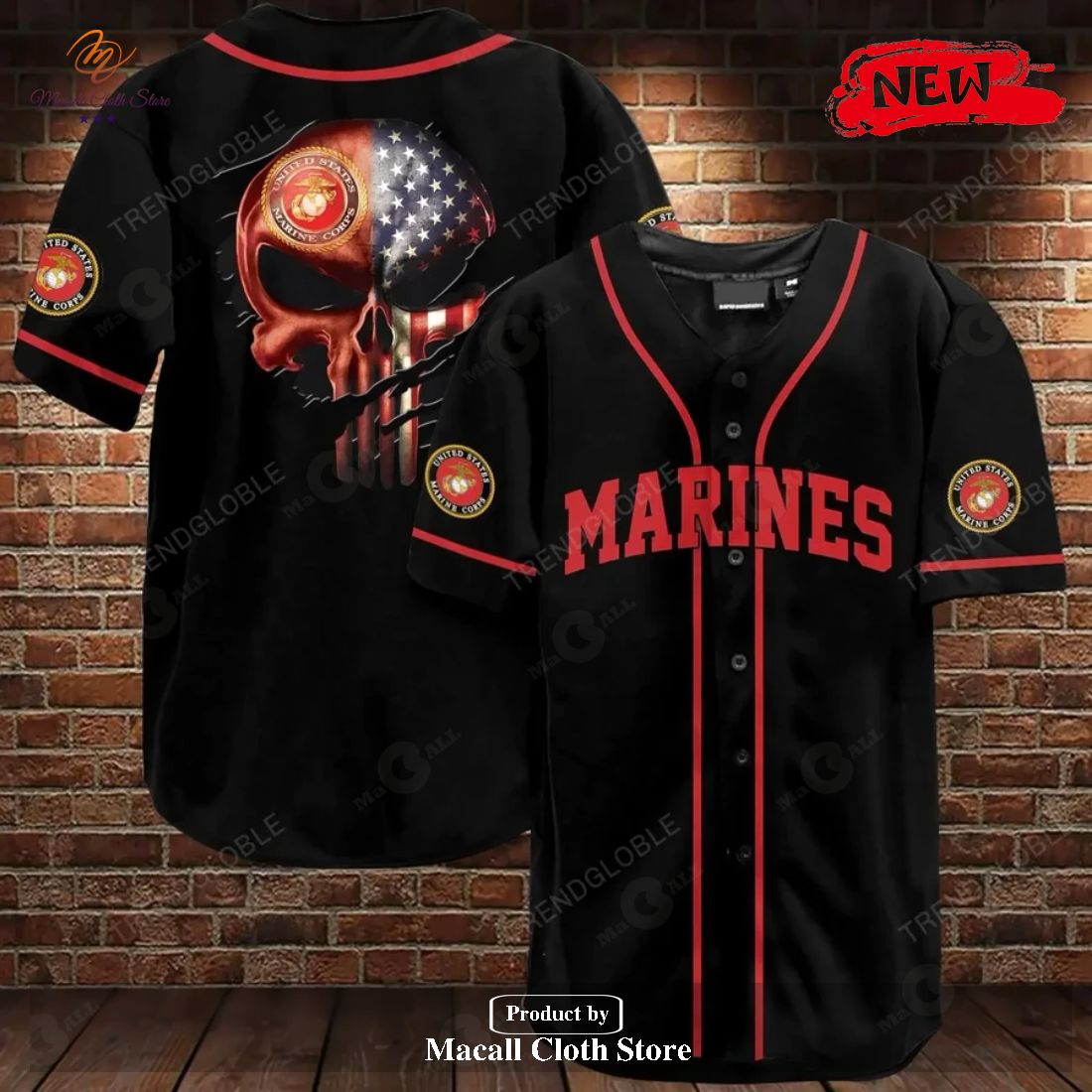 US Marine Skull Design Baseball Jersey Shirt US Marine Skull Design Baseball Jersey Shirt