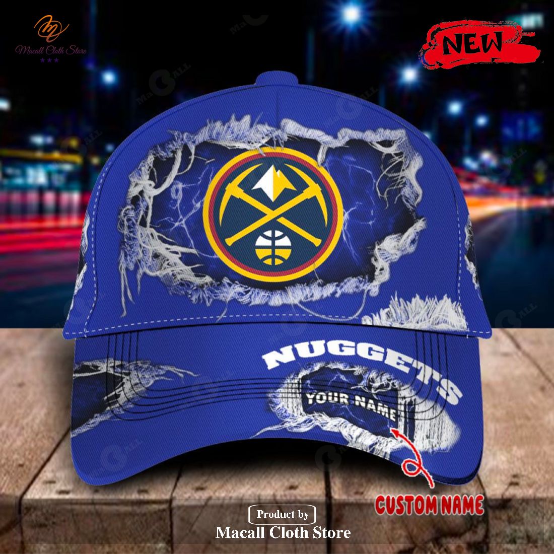 Personalized Name Denver Nuggets Tatter Style Blue Classic Cap