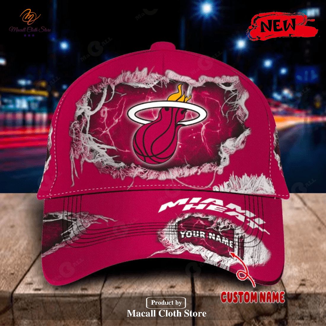Personalized Name Miami Heat Tatter Style Red Classic Cap