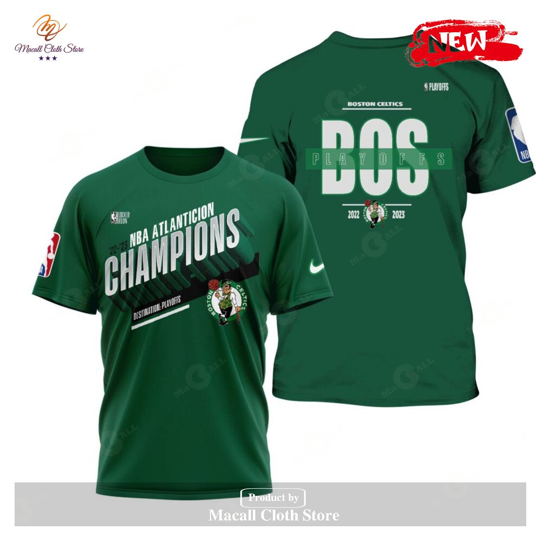 Nike Green Boston Celtics 2023 NBA Atlanticion Champions Playoffs T Shirt 3D