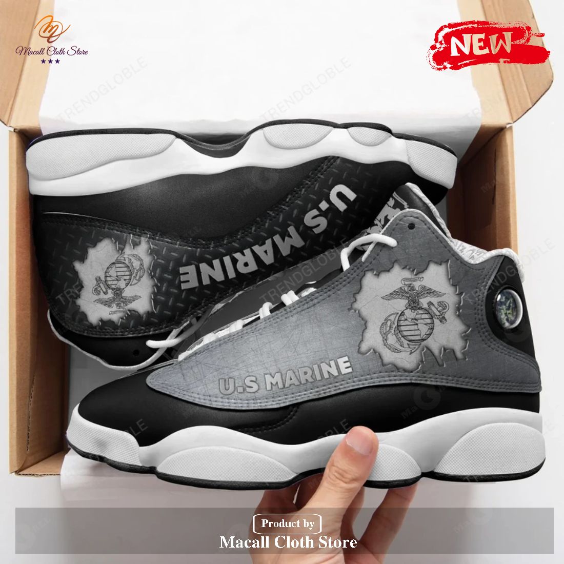 US Marine Grey Air Jordan 13 Sneakers Shoes POD Design US Marine Grey Air Jordan 13 Sneakers Shoes POD Design