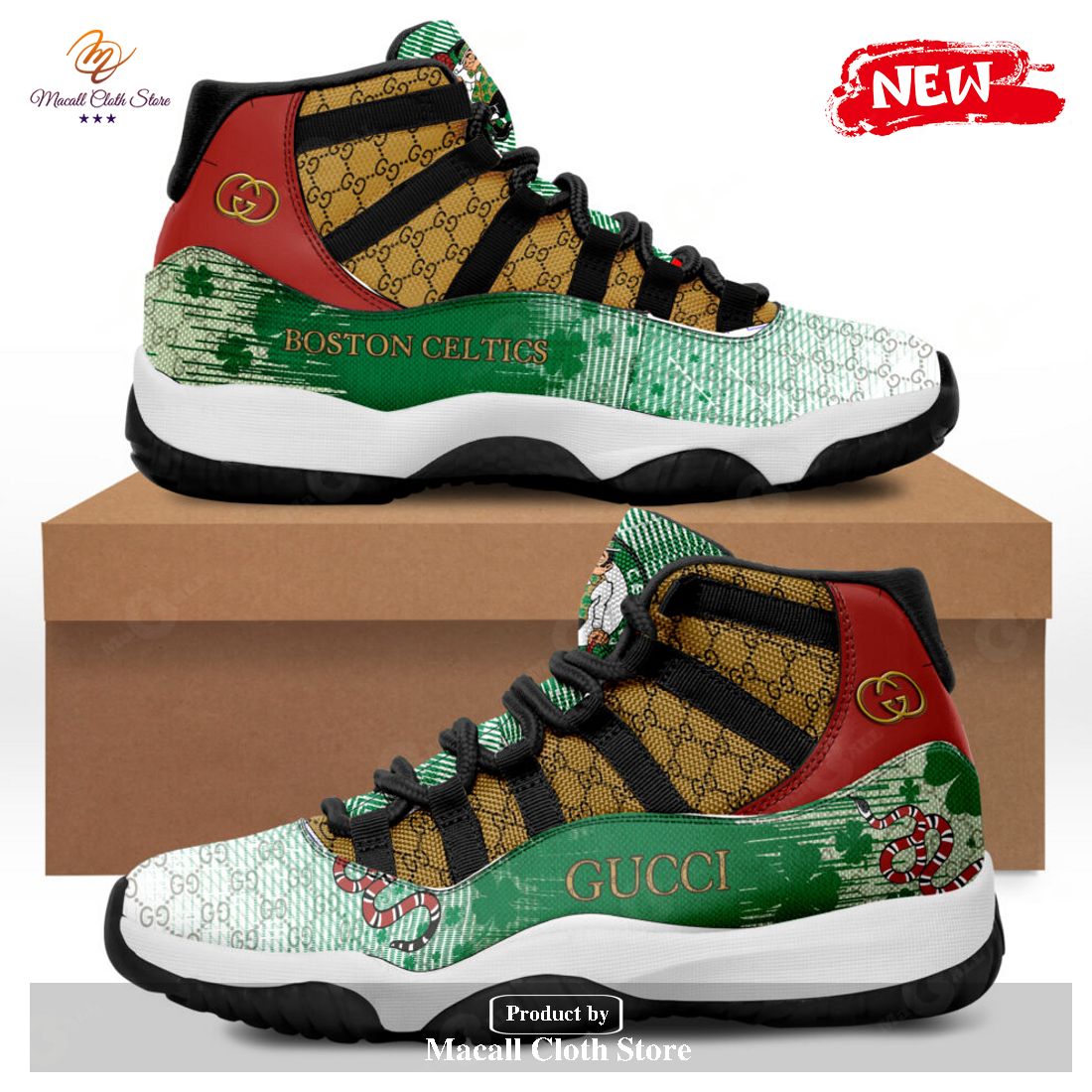 NBA Boston Celtics x Gucci New Air Jordan 11 Sneakers Shoes Gift For Fans POD Design