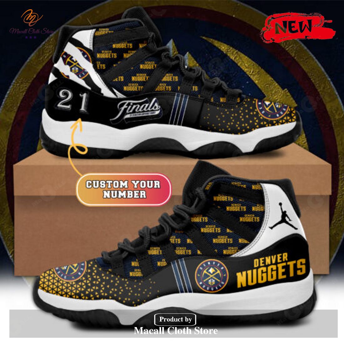 Personalized Number Denver Nuggets NBA Premium Sports Air Jordan 11 Sneakers Shoes POD Design