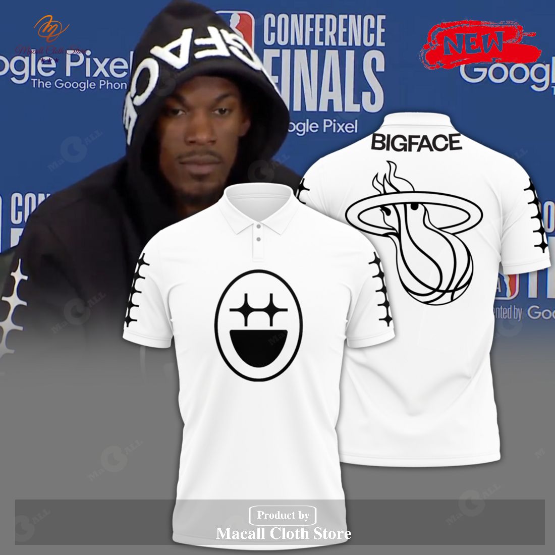 Big Face Coffee Jimmy Butler White Polo Shirt - Macall Cloth Store