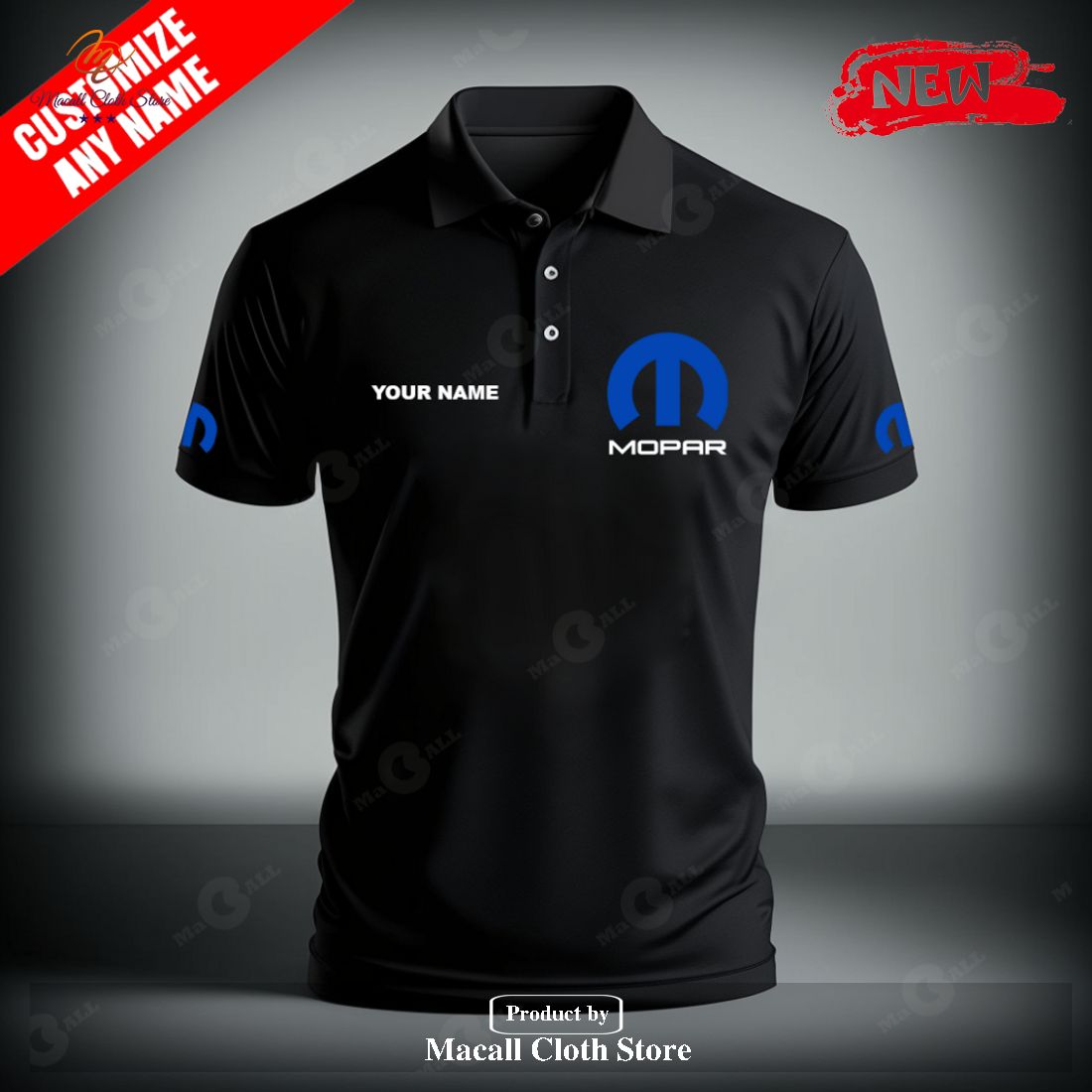 Personalized Name Mopar Premium Black Polo Shirt Personalized Name Mopar Premium Black Polo Shirt