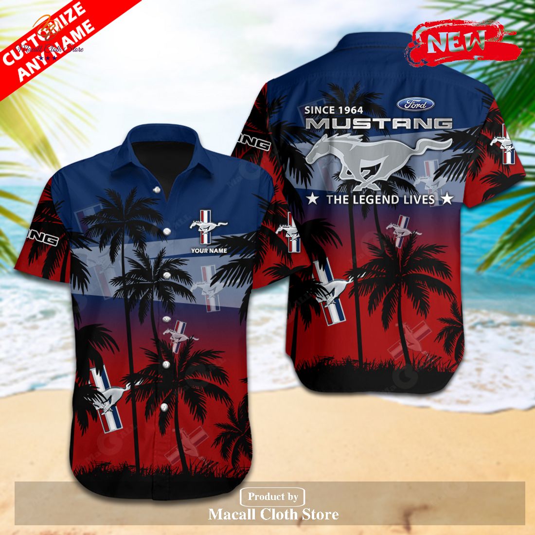 Personalized Name Ford Mustang Luxury Coconut Tree Beach Style Hawaiian Shirt and Short Personalized Name Ford Mustang Luxury Coconut Tree Beach Style Hawaiian Shirt and Short