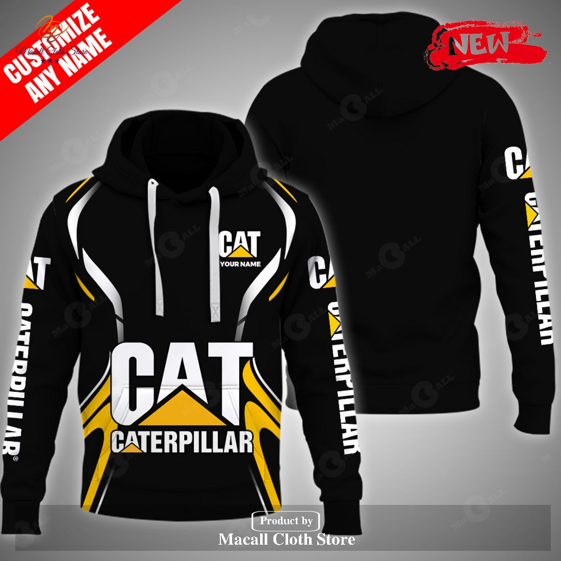 Personalized Name Caterpillar Luxury Black Hoodie Sweatshirt 3D Personalized Name Caterpillar Luxury Black Hoodie Sweatshirt 3D