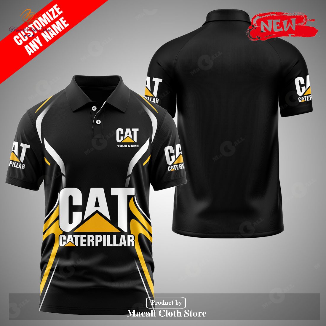 Personalized Name Caterpillar Luxury Black Polo Shirt Personalized Name Caterpillar Luxury Black Polo Shirt