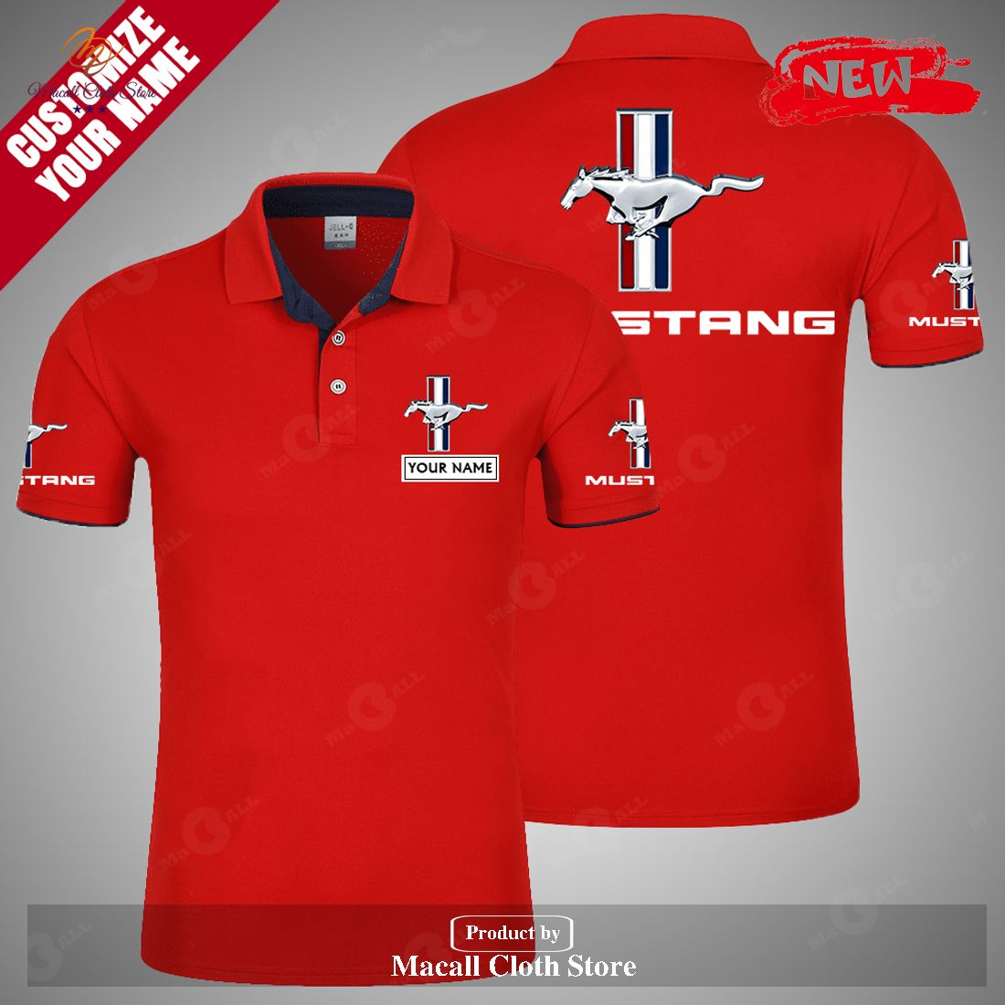 Personalized Name Luxury Ford Mustang Red Design Polo Shirt Personalized Name Luxury Ford Mustang Red Design Polo Shirt