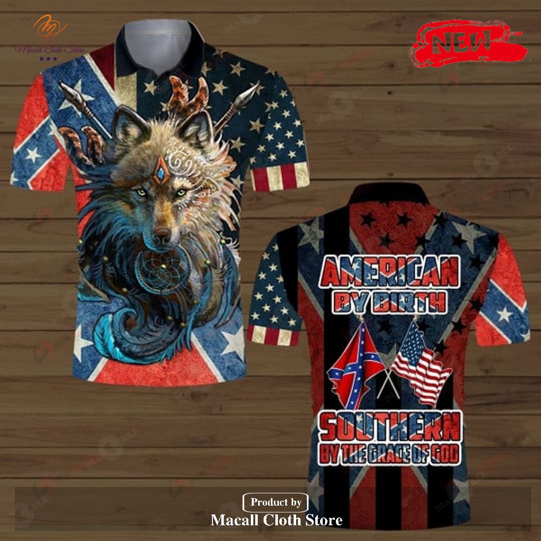 American By Birth Southern By The Grace Of God Over Printed Polo Shirt
