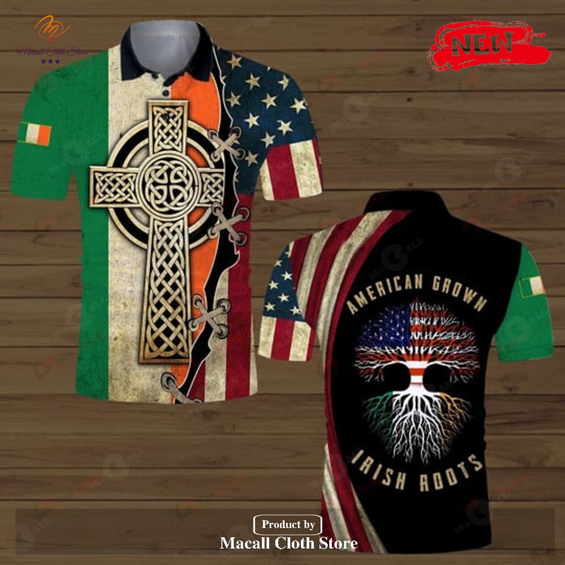 American Grown Irish Roots Over Printed Polo Shirt