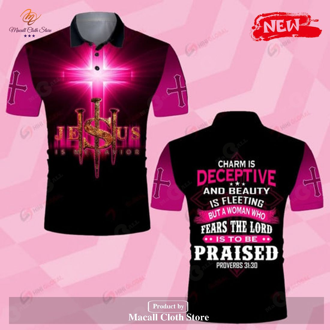 Charm Is Deceptive And Beauty Jesus Over Printed Polo Shirt Charm Is Deceptive And Beauty Jesus Over Printed Polo Shirt