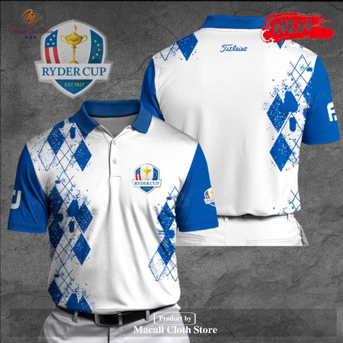 Ryder Cup x Titleist Golf Apparels Mix Blue White Grids Style Polo ...