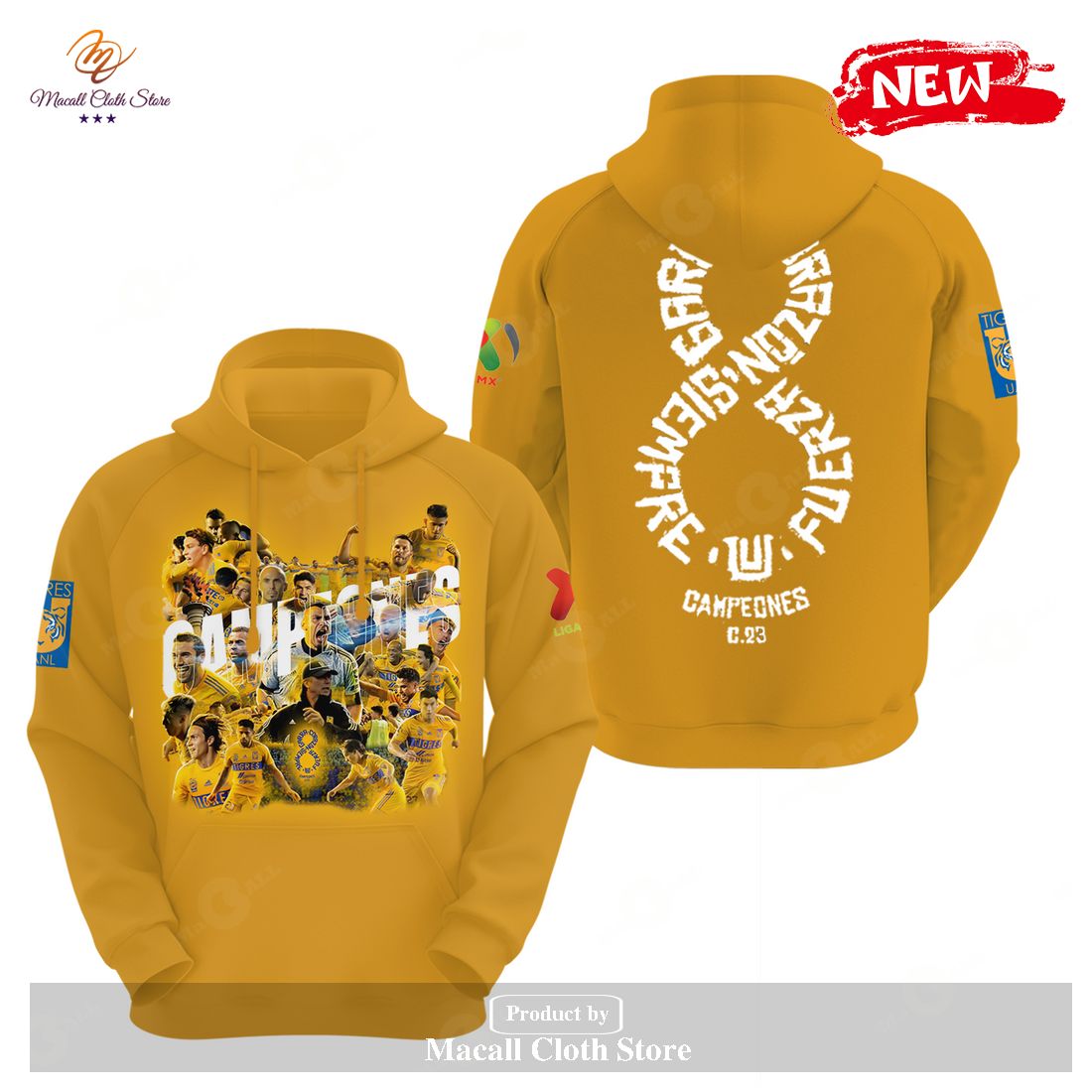Tigres UANL Campeon Liga Gift For Sports Lovers Yellow Hoodie Sweatshirt 3D Tigres UANL Campeon Liga Gift For Sports Lovers Yellow Hoodie Sweatshirt 3D
