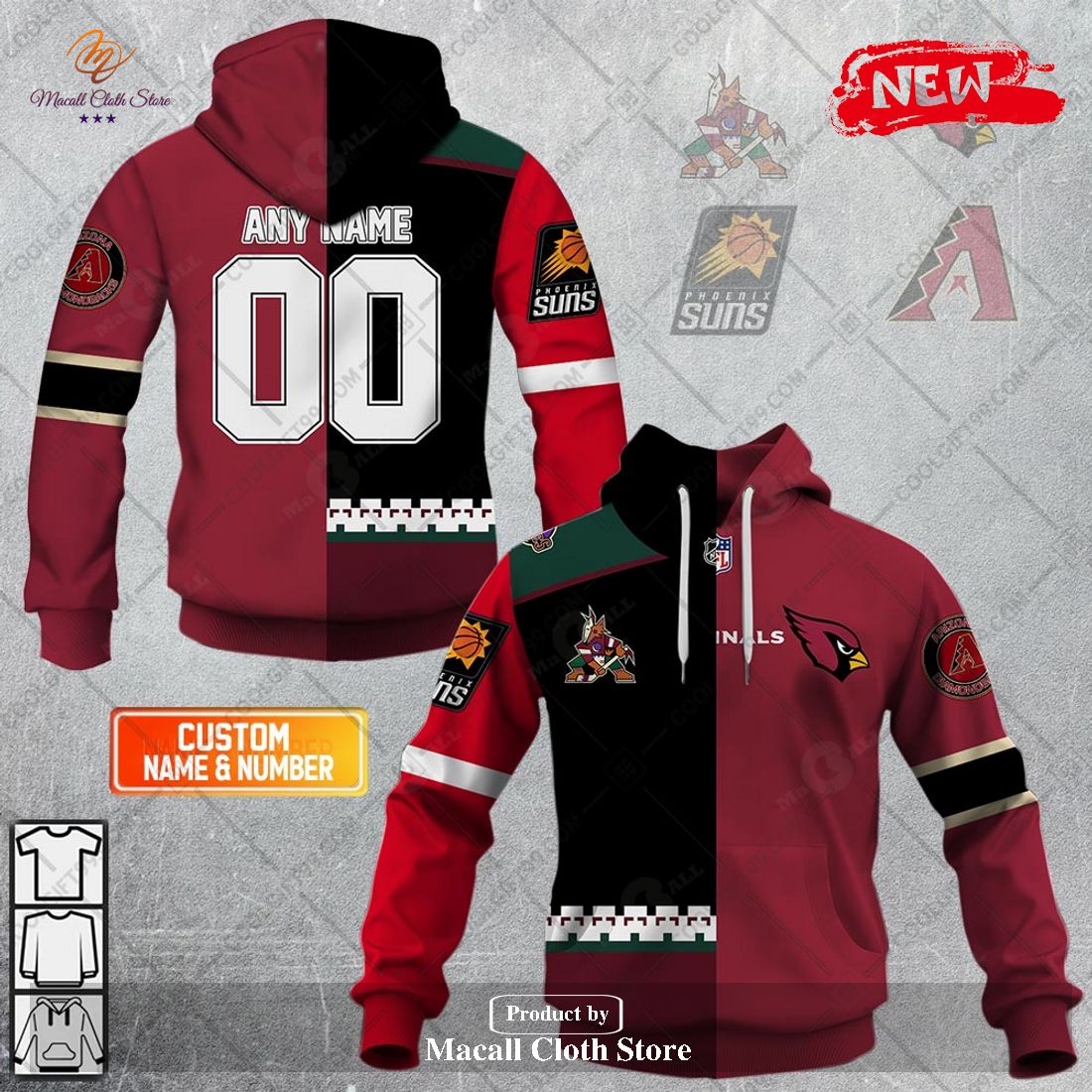 Personalized Arizona Coyotes – Arizona Cardinals – Arizona Diamondbacks – Phoenix Suns Mix Jersey Hoodie Sweatshirt 3D
