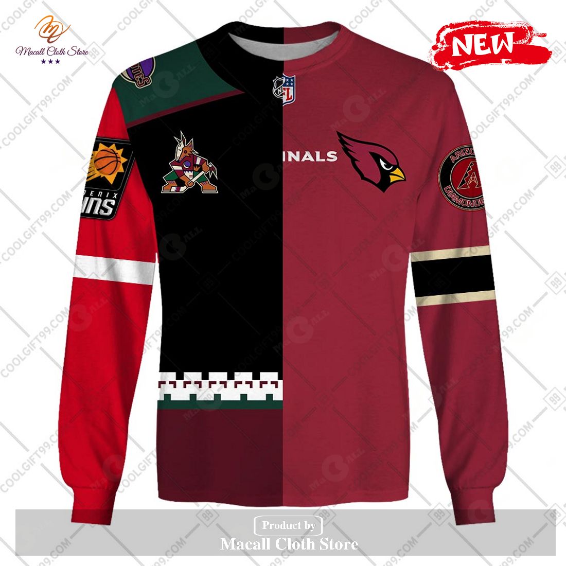 Personalized Arizona Coyotes - Arizona Cardinals - Arizona Diamondbacks - Phoenix Suns Mix Jersey Hoodie Sweatshirt 3D Personalized Arizona Coyotes - Arizona Cardinals - Arizona Diamondbacks - Phoenix Suns Mix Jersey Hoodie Sweatshirt 3D