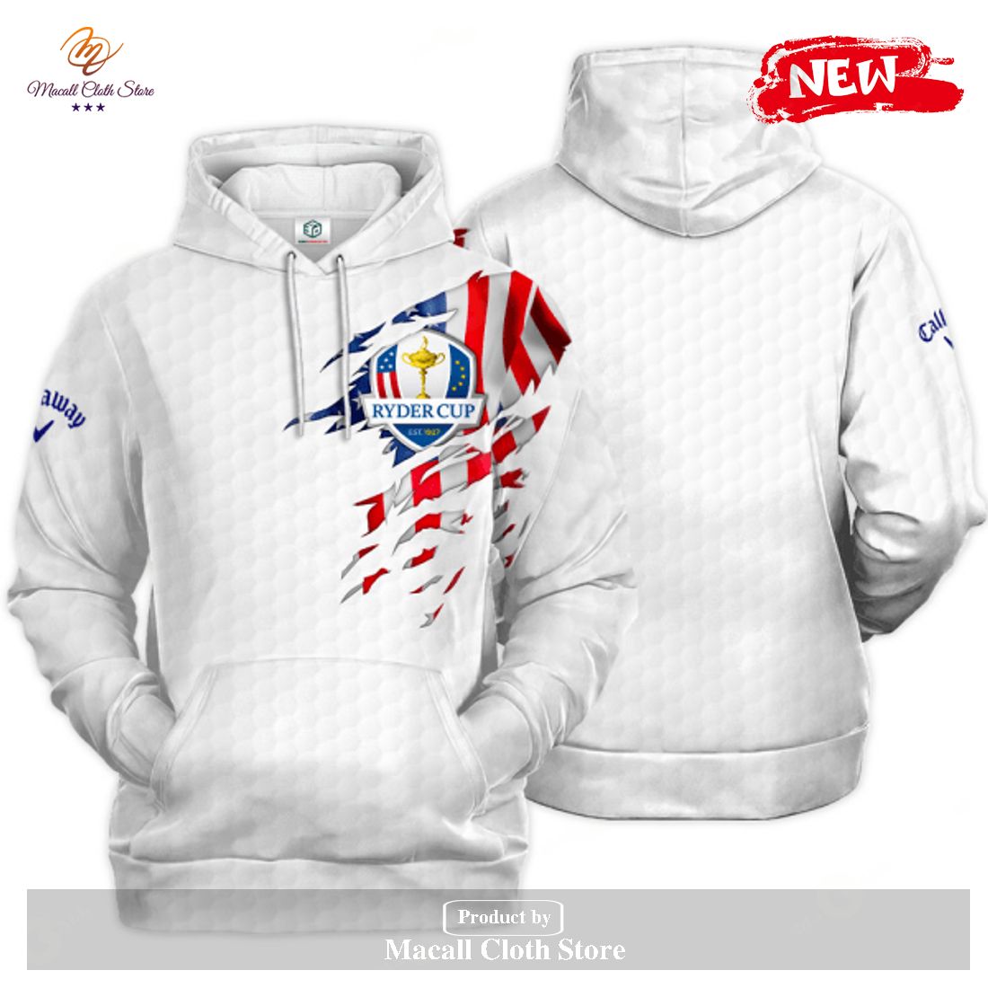 Ryder Cup x Callaway Premium White American Flag Style Hoodie Sweatshirt 3D Ryder Cup x Callaway Premium White American Flag Style Hoodie Sweatshirt 3D
