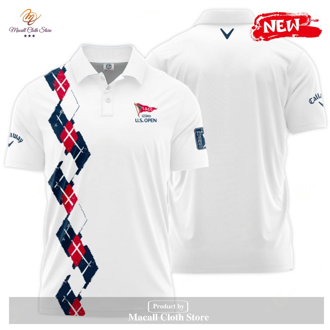 Callaway x US Open Championship Premium White Impressive Vertical Effect 3D Apparels Polo Shirt Callaway x US Open Championship Premium White Impressive Vertical Effect 3D Apparels Polo Shirt