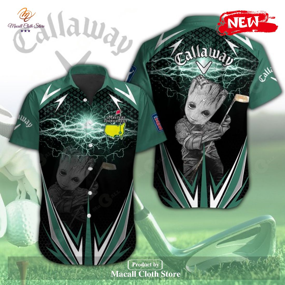 Callway x Groot x Masters Tournament Luxury Mix Black Green Hawaiian Shirt and Short