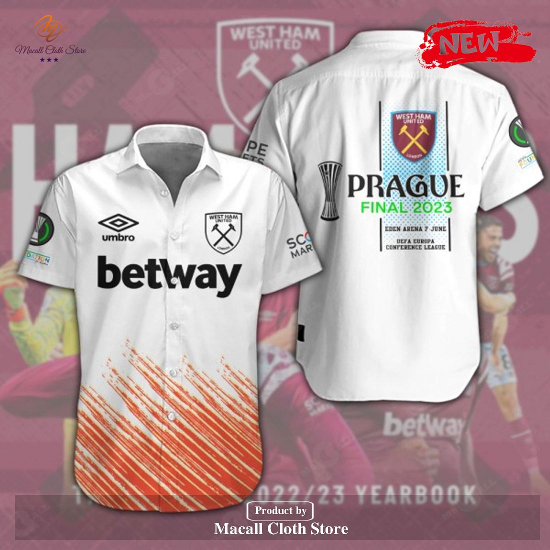 West Ham United London UEFA Prague Final 2023 Winners White Hawaiian Shirt and Short