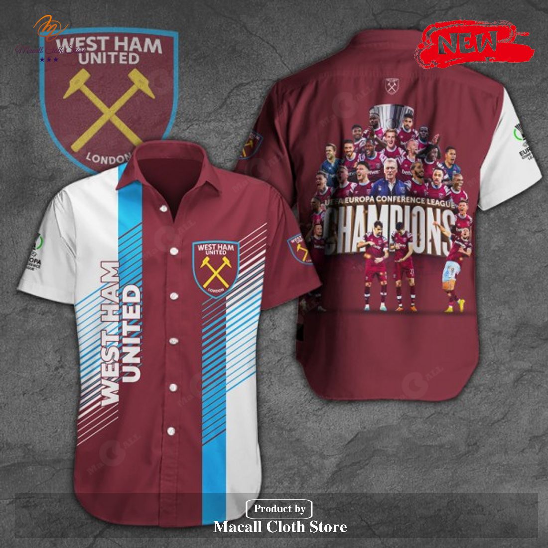 West Ham United UEFA Europa Conference Champions Red Hawaiian Shirt and Short West Ham United UEFA Europa Conference Champions Red Hawaiian Shirt and Short