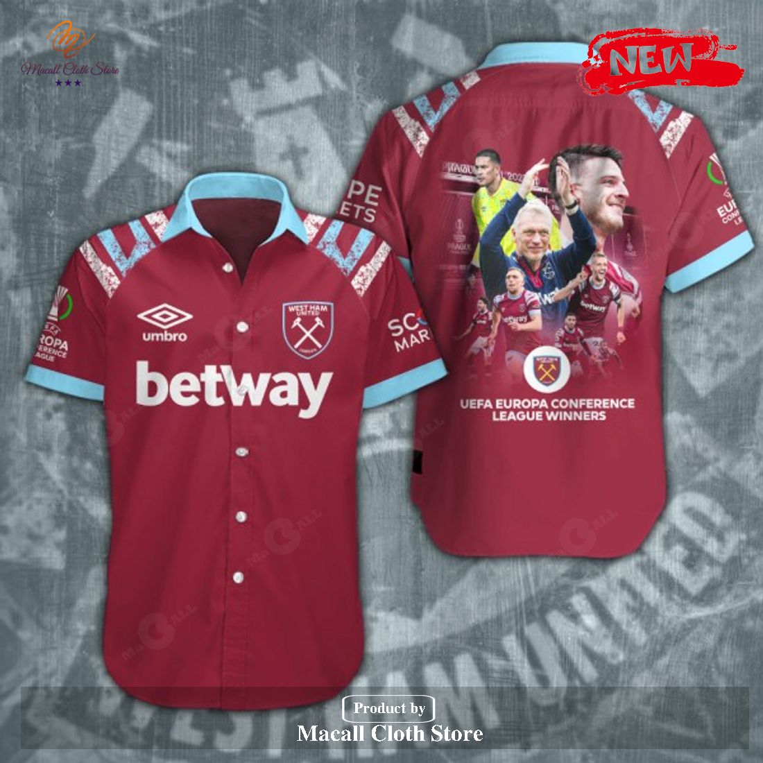 West Ham United UEFA Europa Conference League Winners Red Hawaiian Shirt and Short West Ham United UEFA Europa Conference League Winners Red Hawaiian Shirt and Short