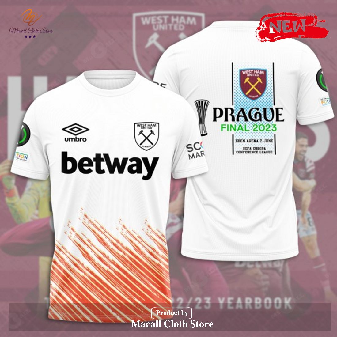 West Ham United London UEFA Prague Final 2023 Winners White Hoodie Sweatshirt 3D West Ham United London UEFA Prague Final 2023 Winners White Hoodie Sweatshirt 3D