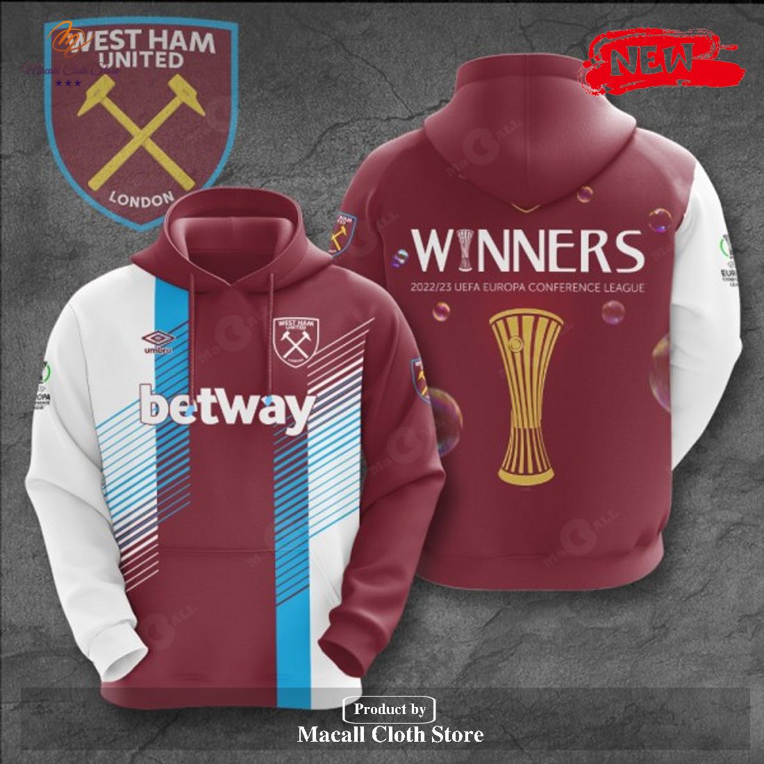 West Ham United Prague Final 2023 Winners Red Hoodie Sweatshirt 3D West Ham United Prague Final 2023 Winners Red Hoodie Sweatshirt 3D