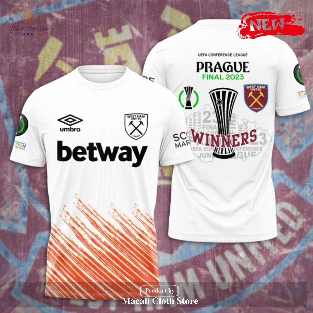 West Ham United Prague Final 2023 Winners White Hoodie Sweatshirt 3D West Ham United Prague Final 2023 Winners White Hoodie Sweatshirt 3D